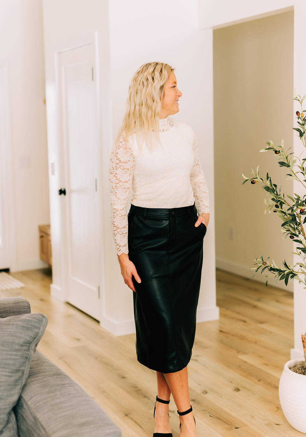 fitted lace wedding dress Bella' Faux Leather Skirt – Grace and Joy Company
