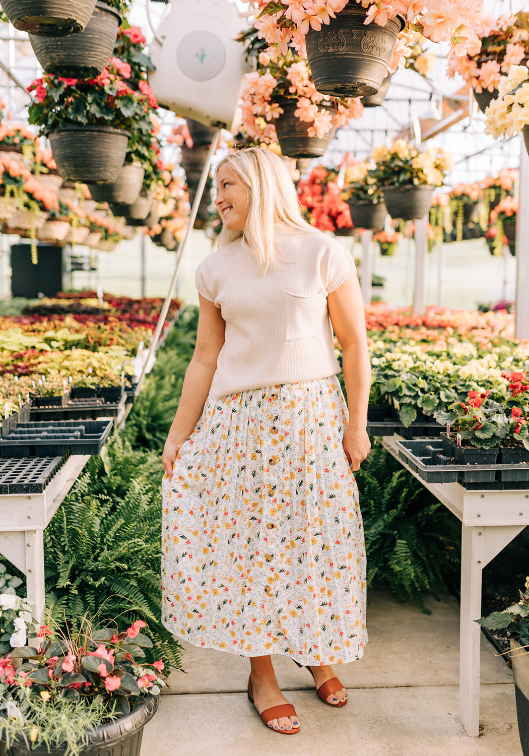 Charlotte' Floral Print Pleated Button Front Midi Skirt | final sale Grace and Joy Company Charlotte' Floral Print Pleated Button Front Midi Skirt | final sale Grace and Joy Company