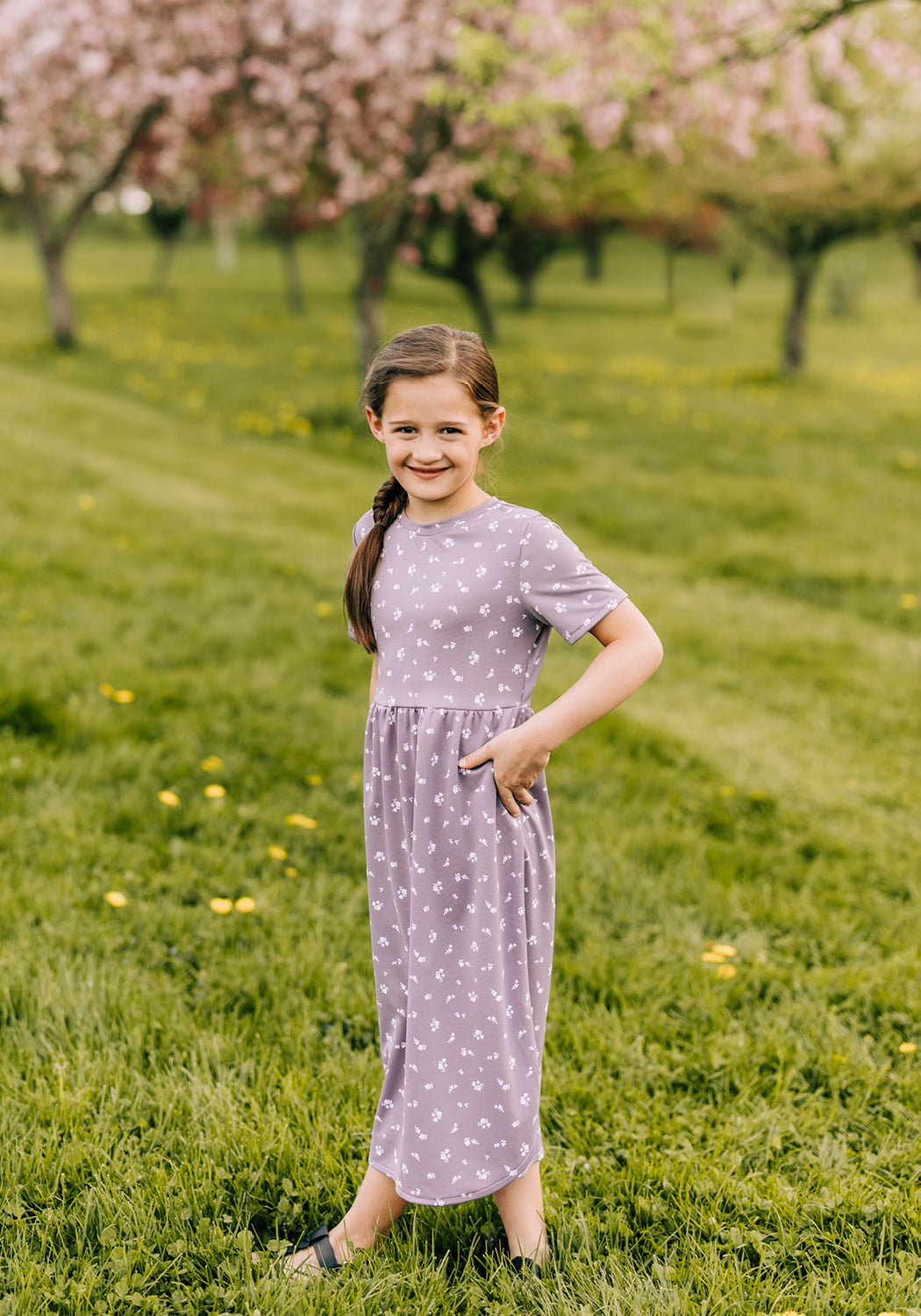 Girls 'Maggie' Floral Knit Midi Dress | Lavender Floral