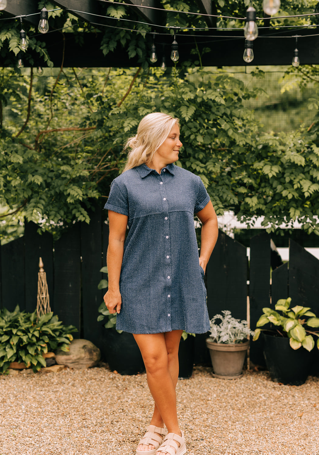 Olivia' Denim Textured Stripe Dress – Grace and Joy Company Olivia' Denim Textured Stripe Dress – Grace and Joy Company