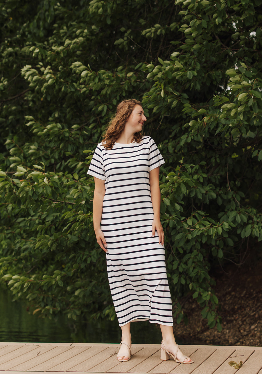 striped maxi dress outfit ideas Regina' T-Shirt – Grace and Joy Company Code: 26PE915HSG_NAV J.Crew Embroidered Empire-Waist Slip Sleeve:Short Sleeve