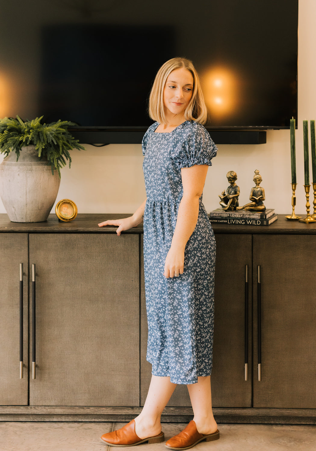 Stella' Square Neck Midi Dress | Blue Floral