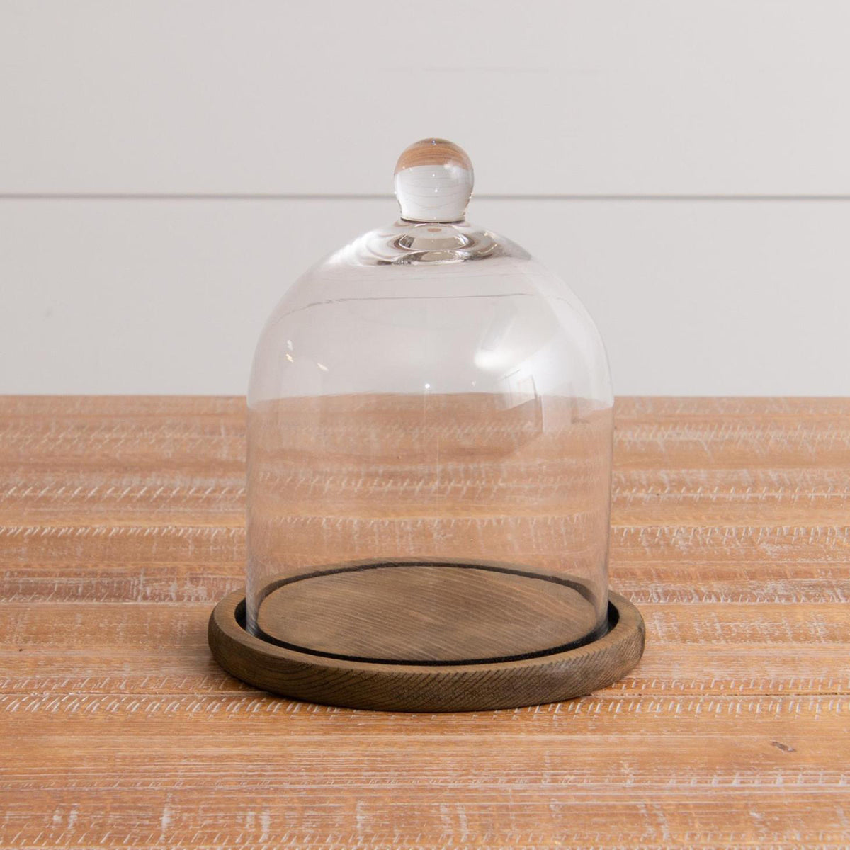 Tall Glass Cloche with Wood Base