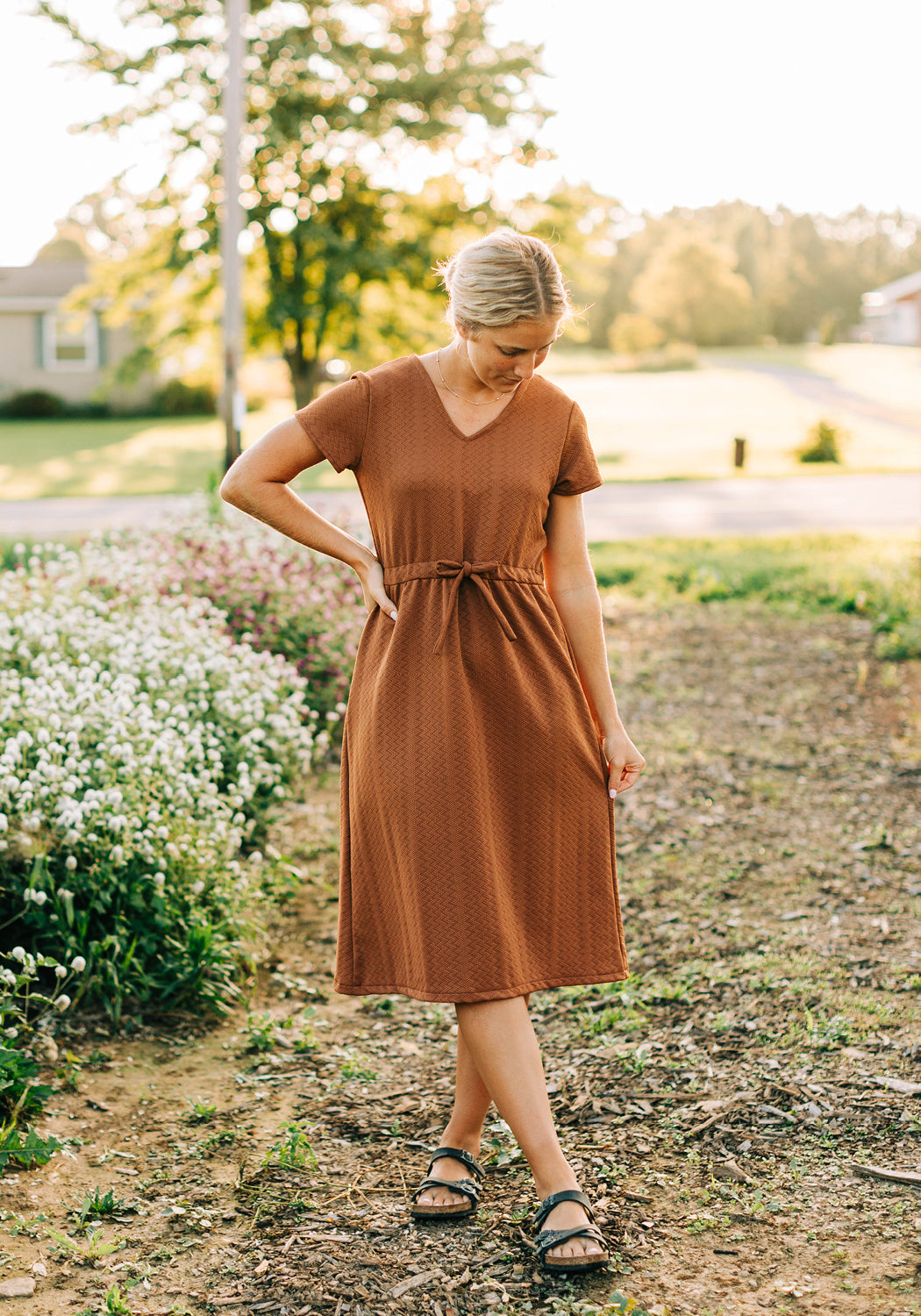 brown church dresses asdoklhq Midi for Lady Dresses for Women Pastel Dress Pleated Ladies' casual and fashionable V-neck solid color sleeveless long dress 2X Champagne Italy Dress 5413 What Colors Are Appropriate For