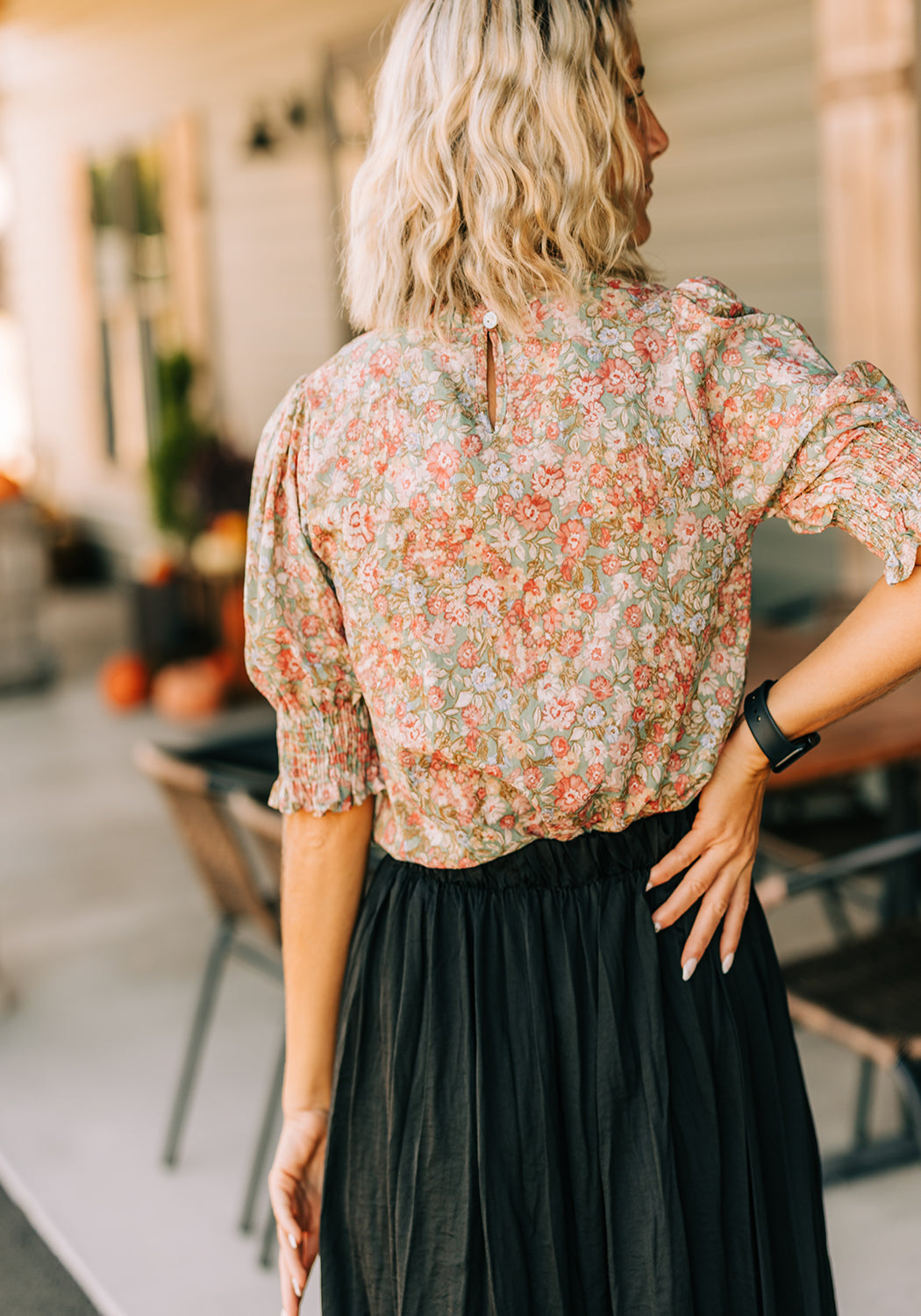 'Andie' Floral Printed Top with Ruffled Neck