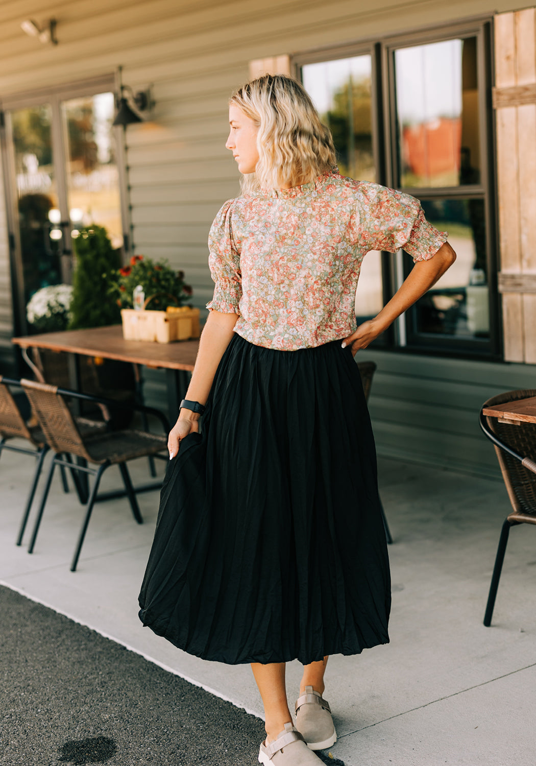 'Andie' Floral Printed Top with Ruffled Neck