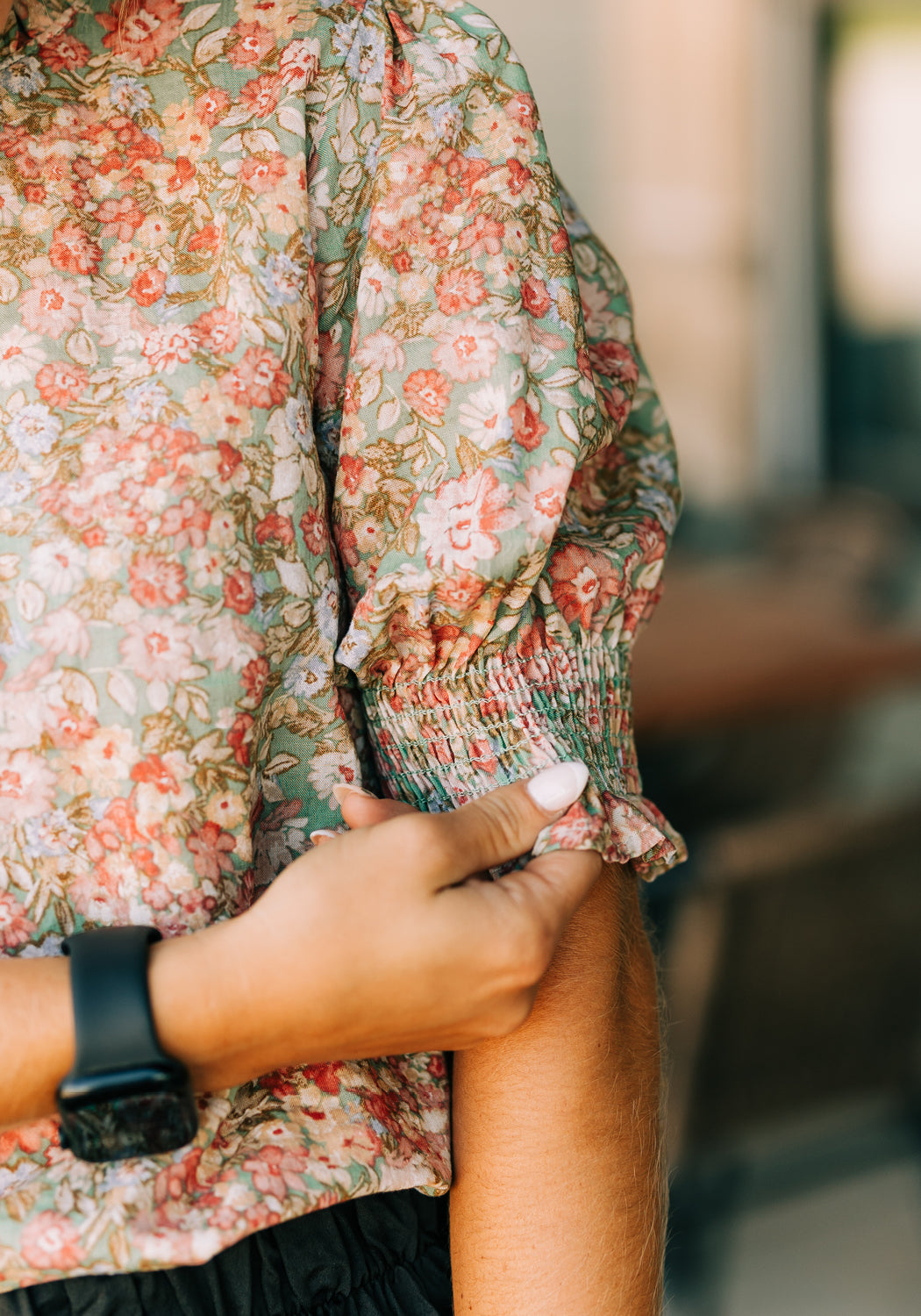 'Andie' Floral Printed Top with Ruffled Neck