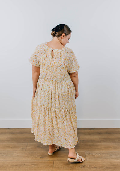 'Belle' Floral Crinkled Puff Sleeve Tiered Dress