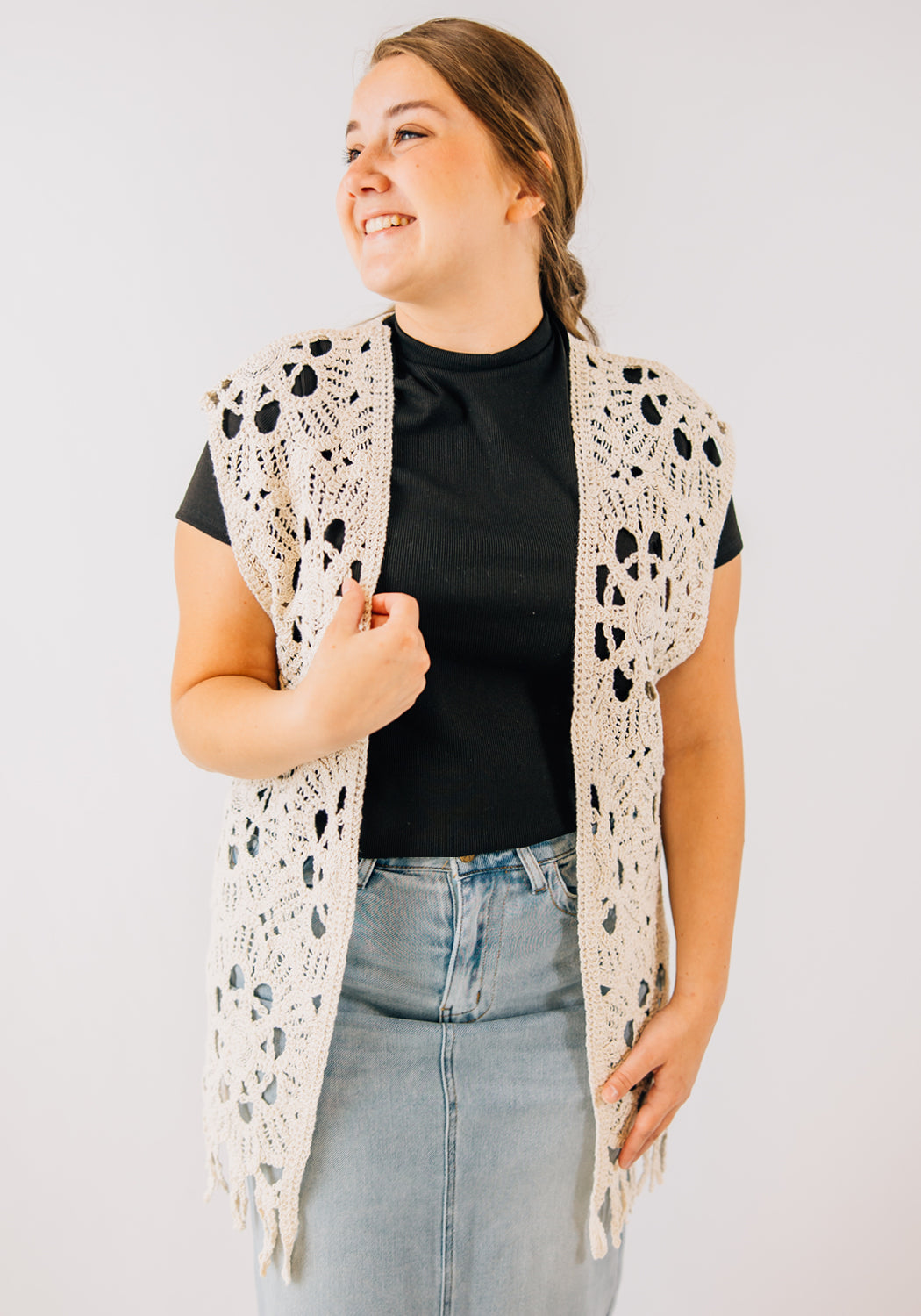 'Brittany' Floral Pattern Crochet Vest