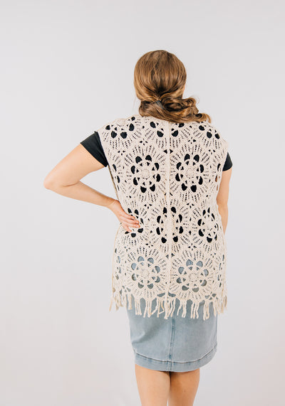 'Brittany' Floral Pattern Crochet Vest