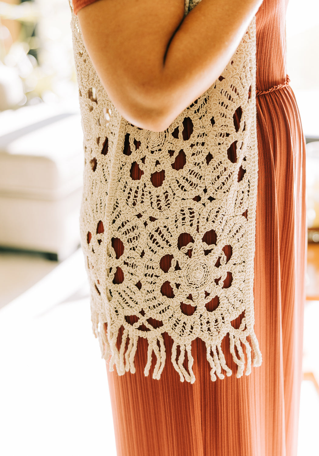 'Brittany' Floral Pattern Crochet Vest