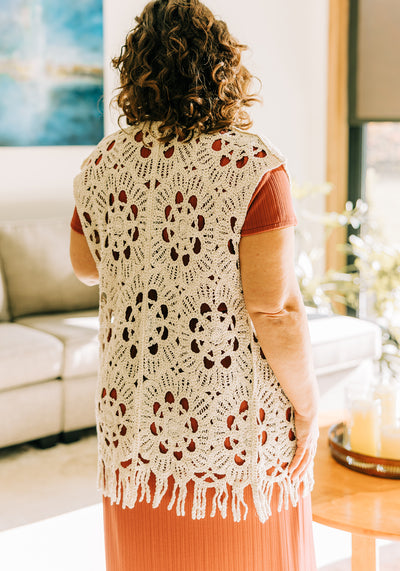 'Brittany' Floral Pattern Crochet Vest