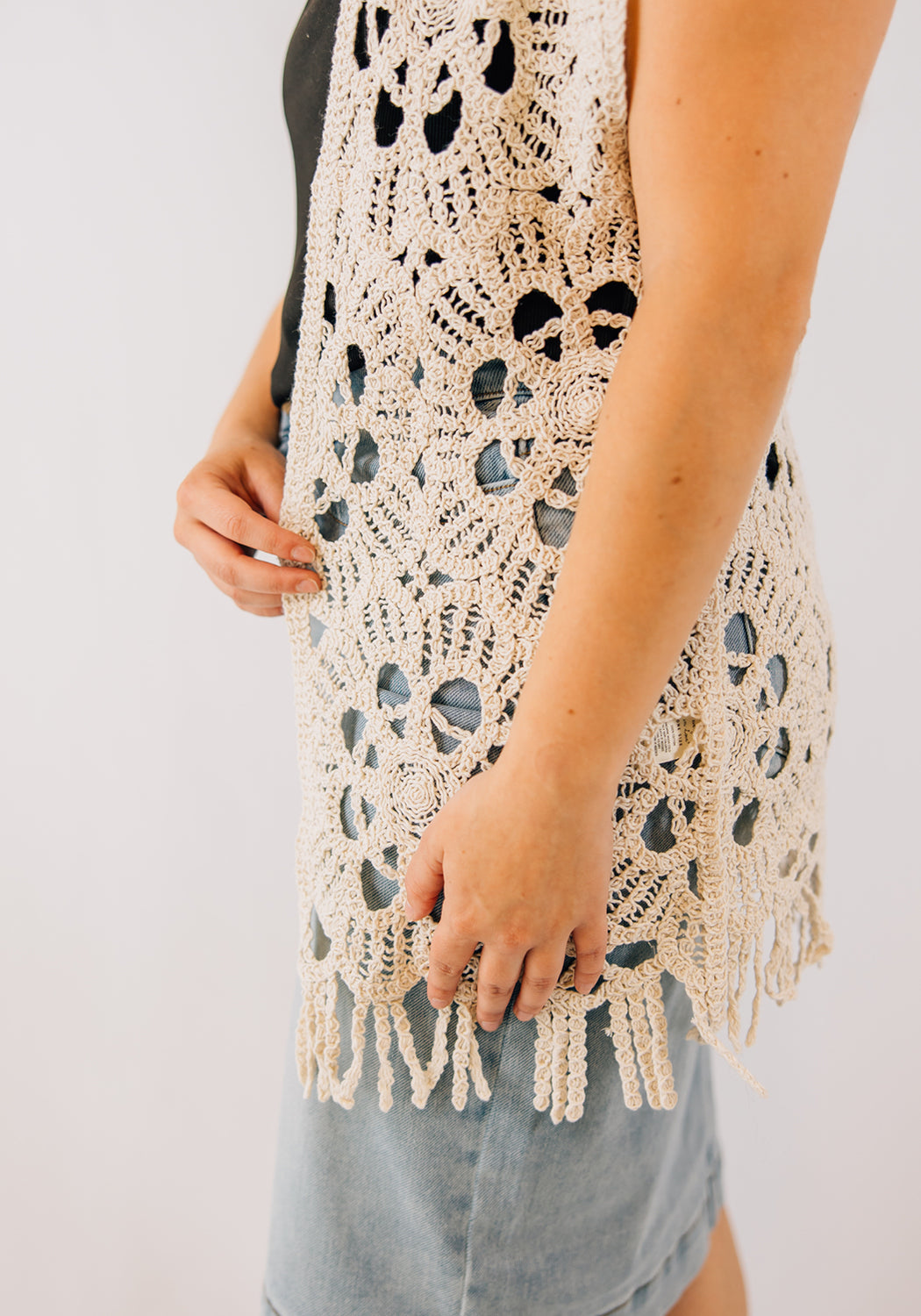 'Brittany' Floral Pattern Crochet Vest