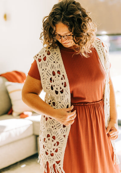 'Brittany' Floral Pattern Crochet Vest