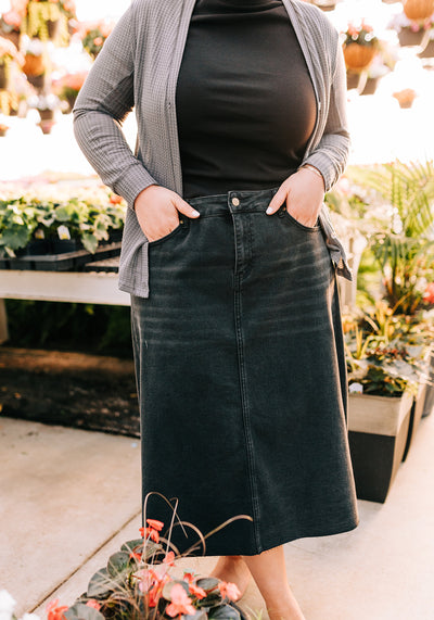 'Brooke' A-Line Denim Midi Skirt