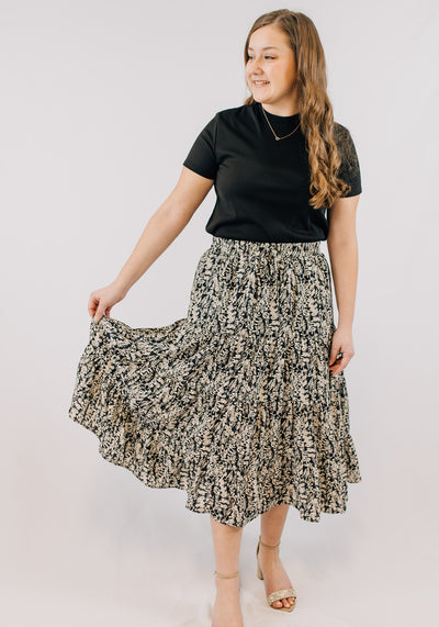 'Charlotte' Botanical Elastic Waist Tiered Skirt