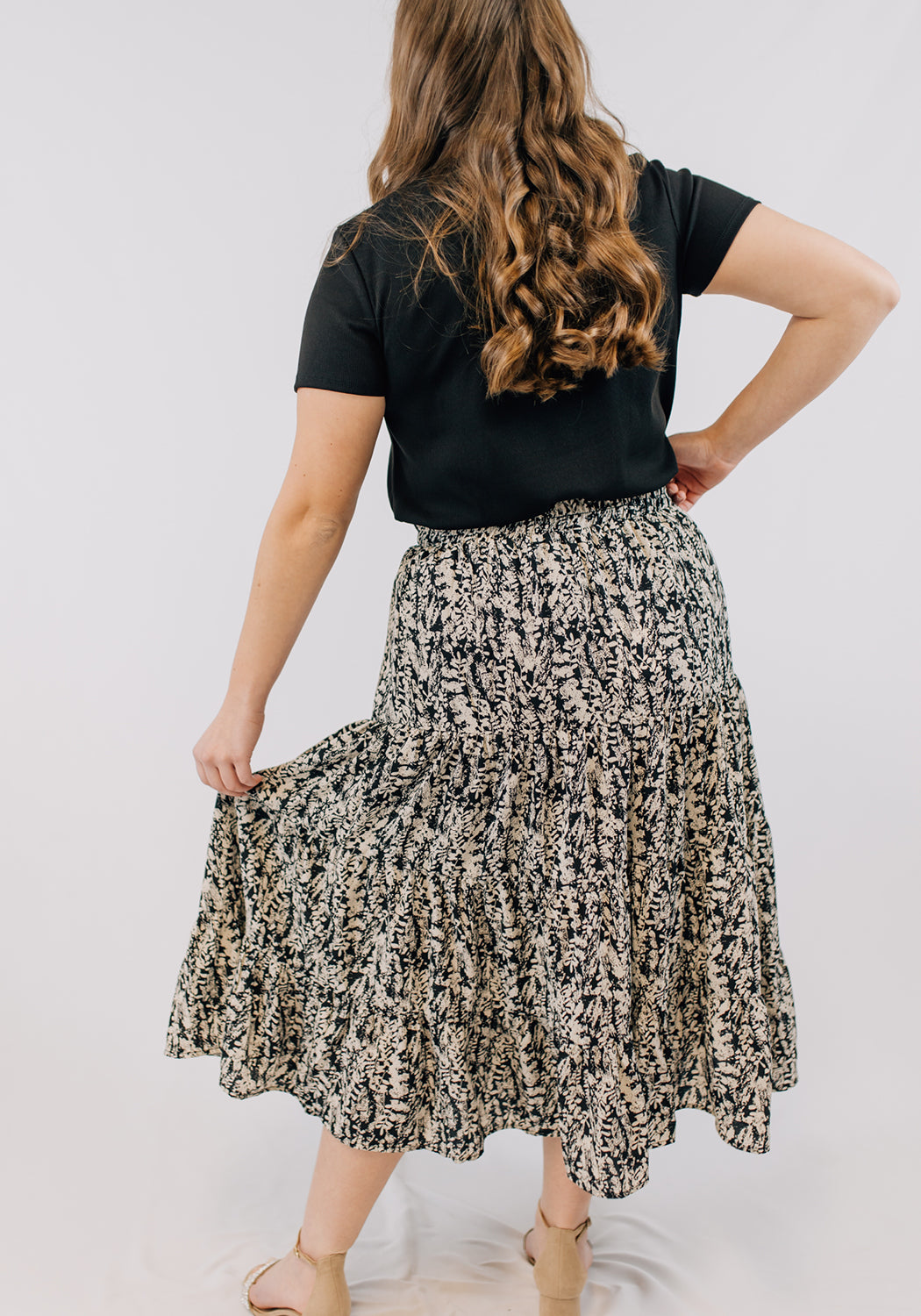 'Charlotte' Botanical Elastic Waist Tiered Skirt