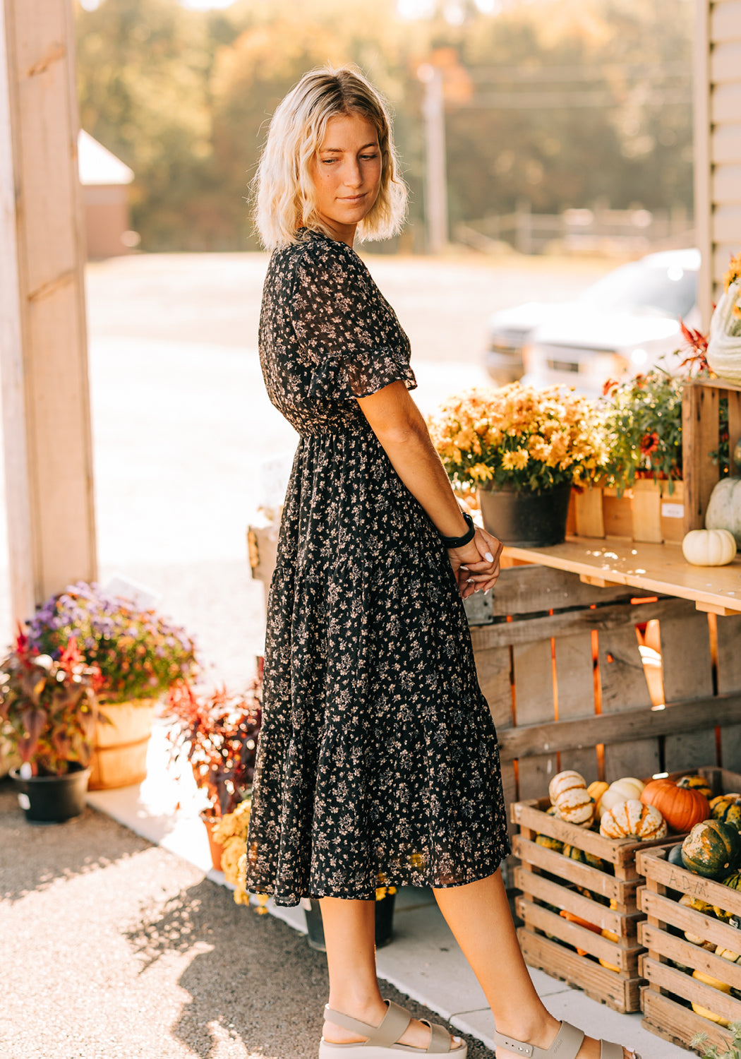 'Cora' V-Neck Fall Floral Dress