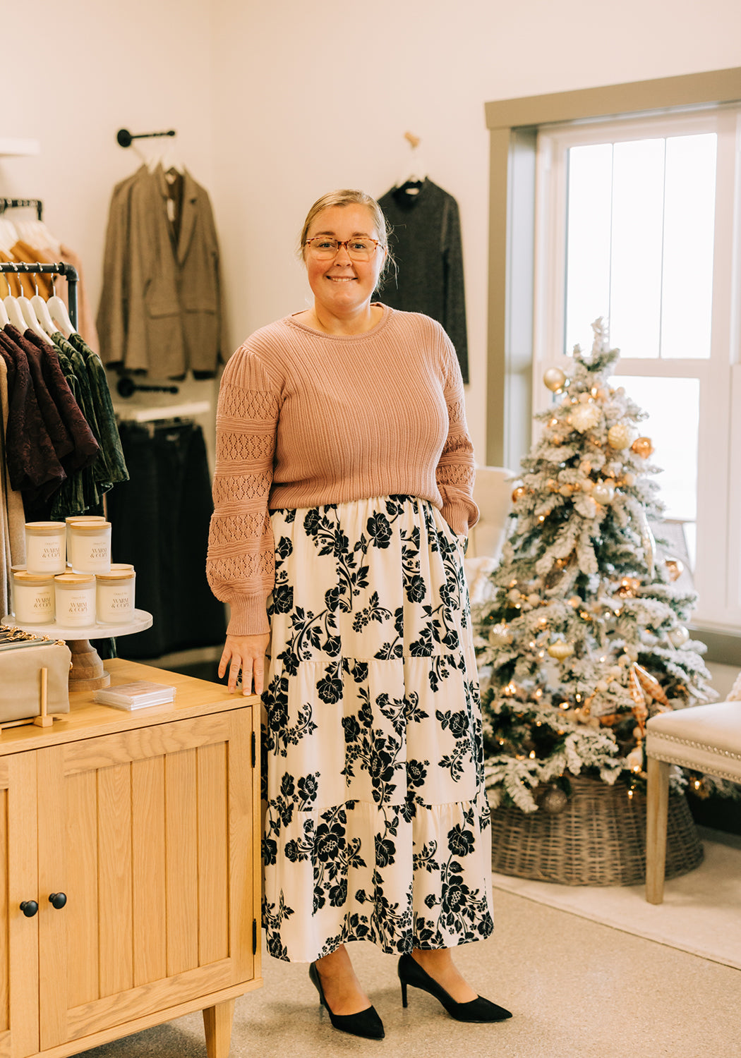 'Elodie' Floral Satin Print Midi Skirt