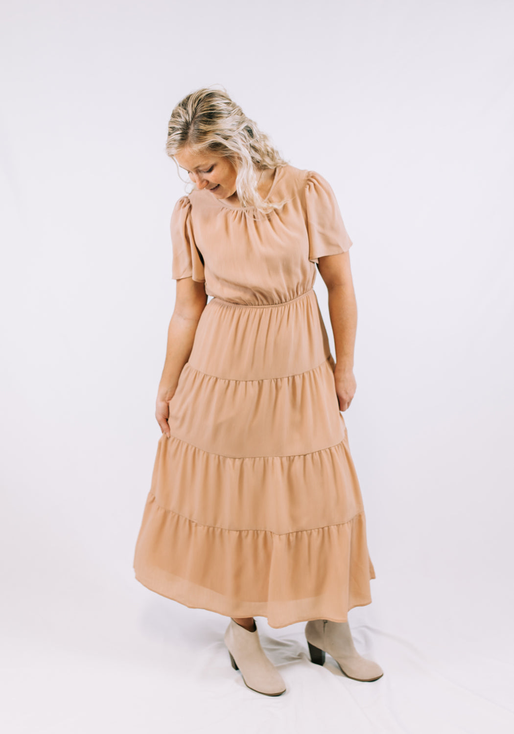 'Ember' Mauve Tiered Midi Dress