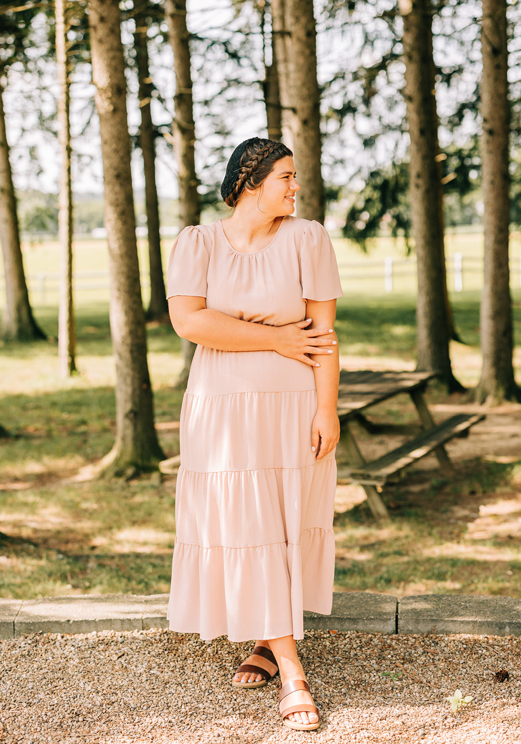 'Ember' Mauve Tiered Midi Dress