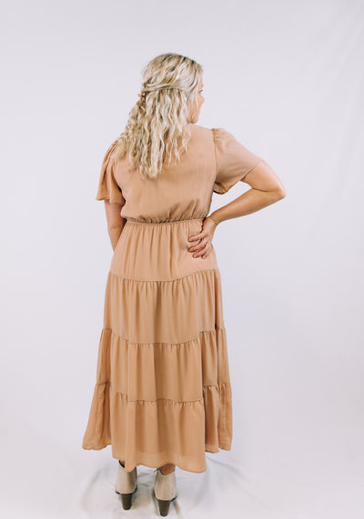 'Ember' Mauve Tiered Midi Dress