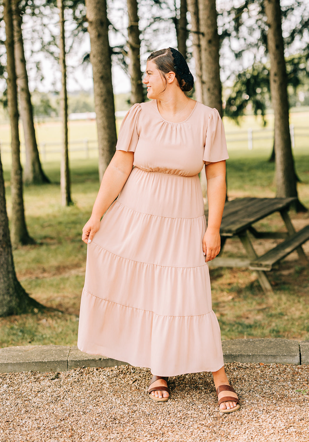 'Ember' Mauve Tiered Midi Dress