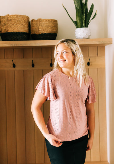 'Emily' Eyelet Flutter Short Sleeve Top