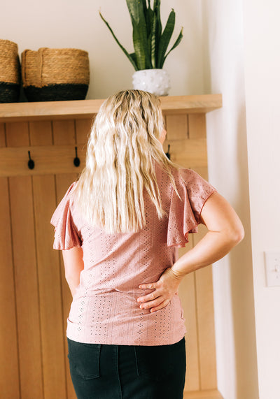 'Emily' Eyelet Flutter Short Sleeve Top