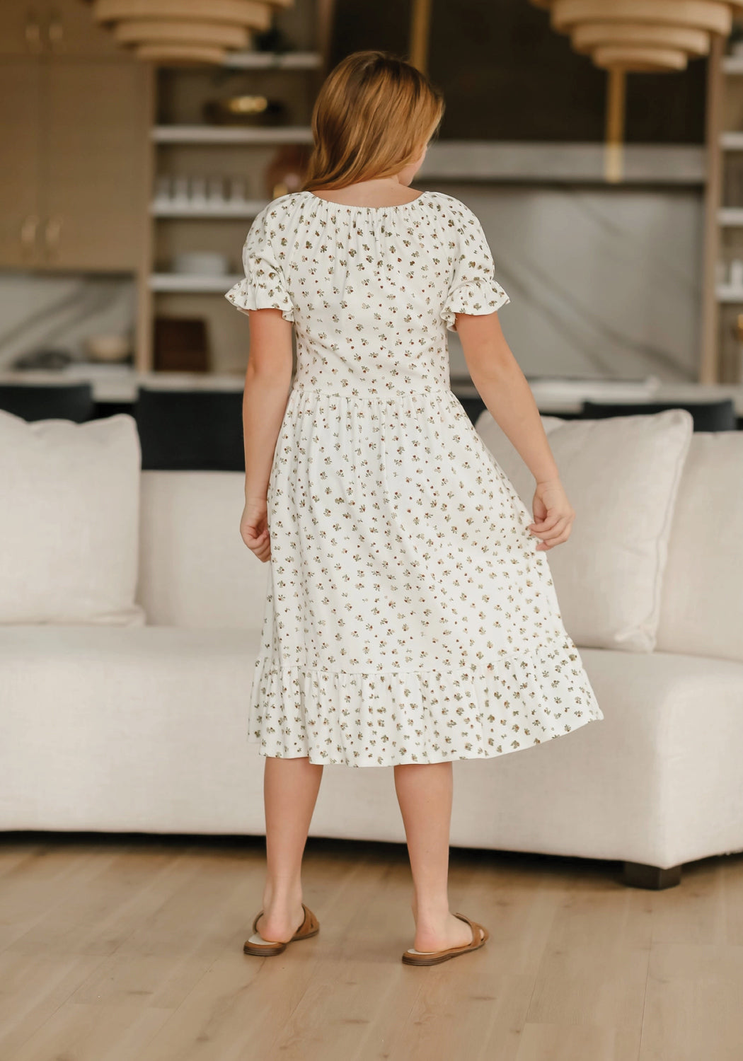 Girls 'Aubriel' Puff Sleeve Midi Dress