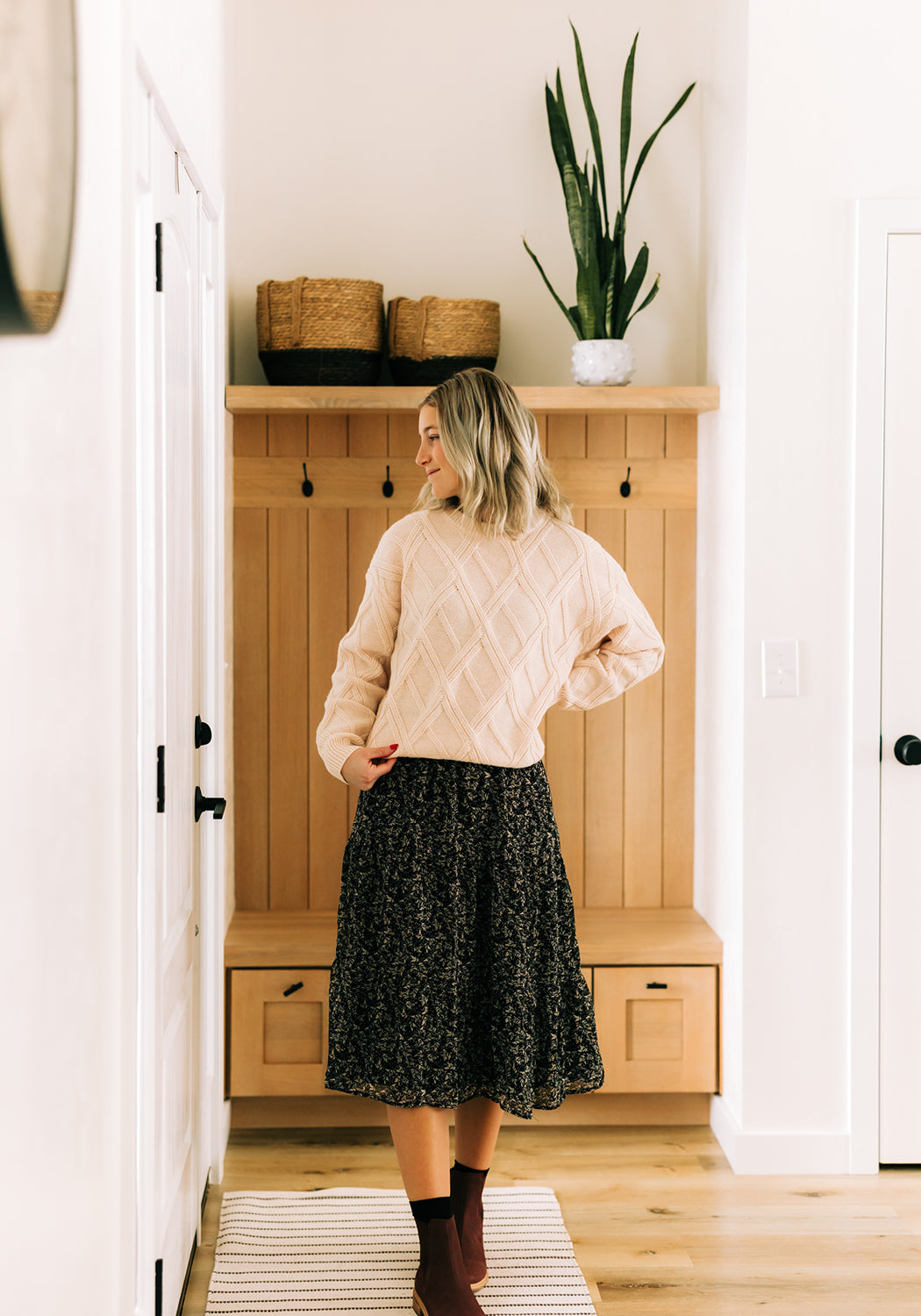 'Harlow' Abstract Floral Tiered Midi Skirt