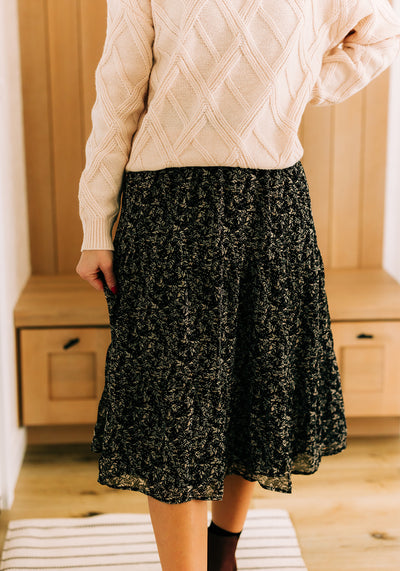 'Harlow' Abstract Floral Tiered Midi Skirt