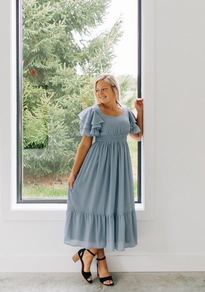'Harper' Sweetheart Neck Tiered Midi Dress