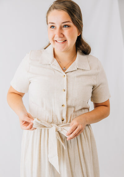 'Hazel' Linen Dress with Pockets and Waist Tie