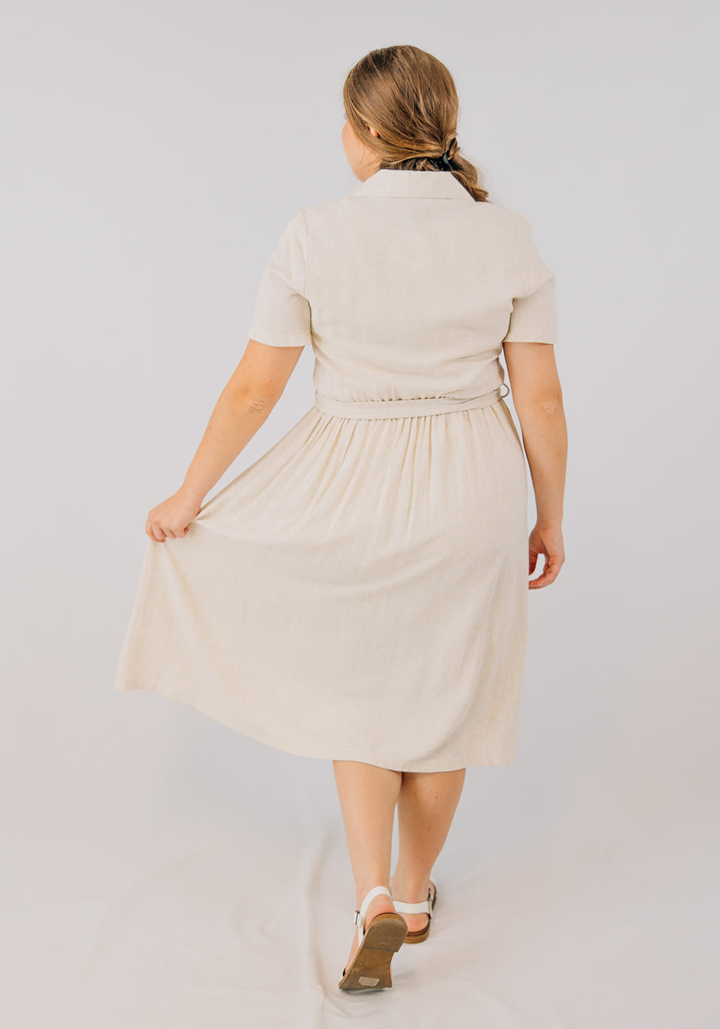 'Hazel' Linen Dress with Pockets and Waist Tie