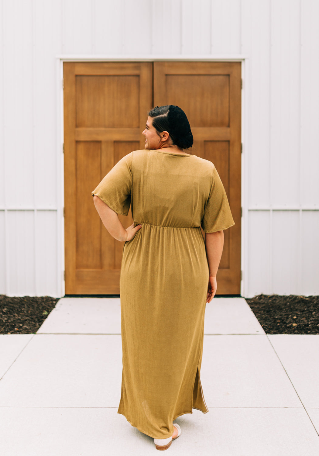 green emerald velvet dress 'Iris' Flutter Sleeve Maxi Dress