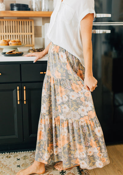 'Iva' Layered Floral Printed Skirt