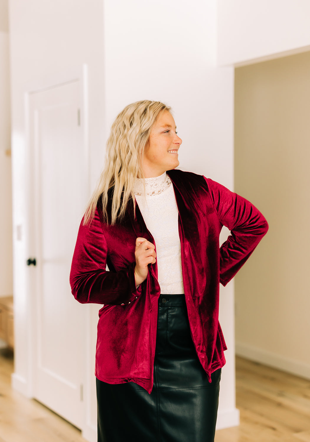 'Jacki' Velvet Open Front Blazer