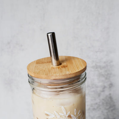 Jesus, Coffee and Friends Floral Glass Tumbler + Acacia Lid - Preorder