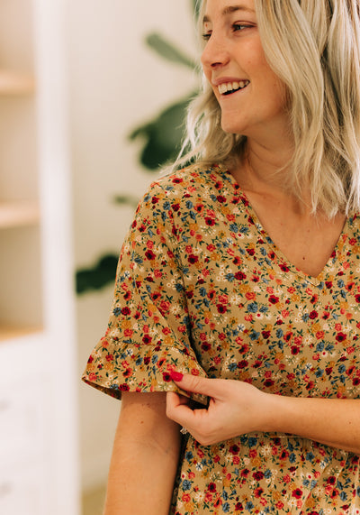 'Jodi' Tiered Cream Floral Midi Dress