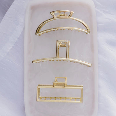 'Kaity' 3 Pieces Gold Hair Claw Tie Clips Set