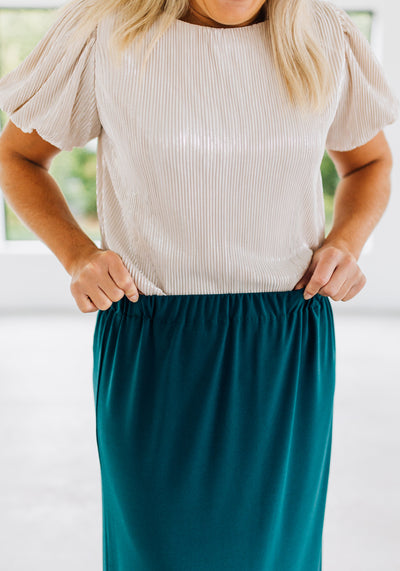 'Laura' Long Knit Skirt in Pine Green