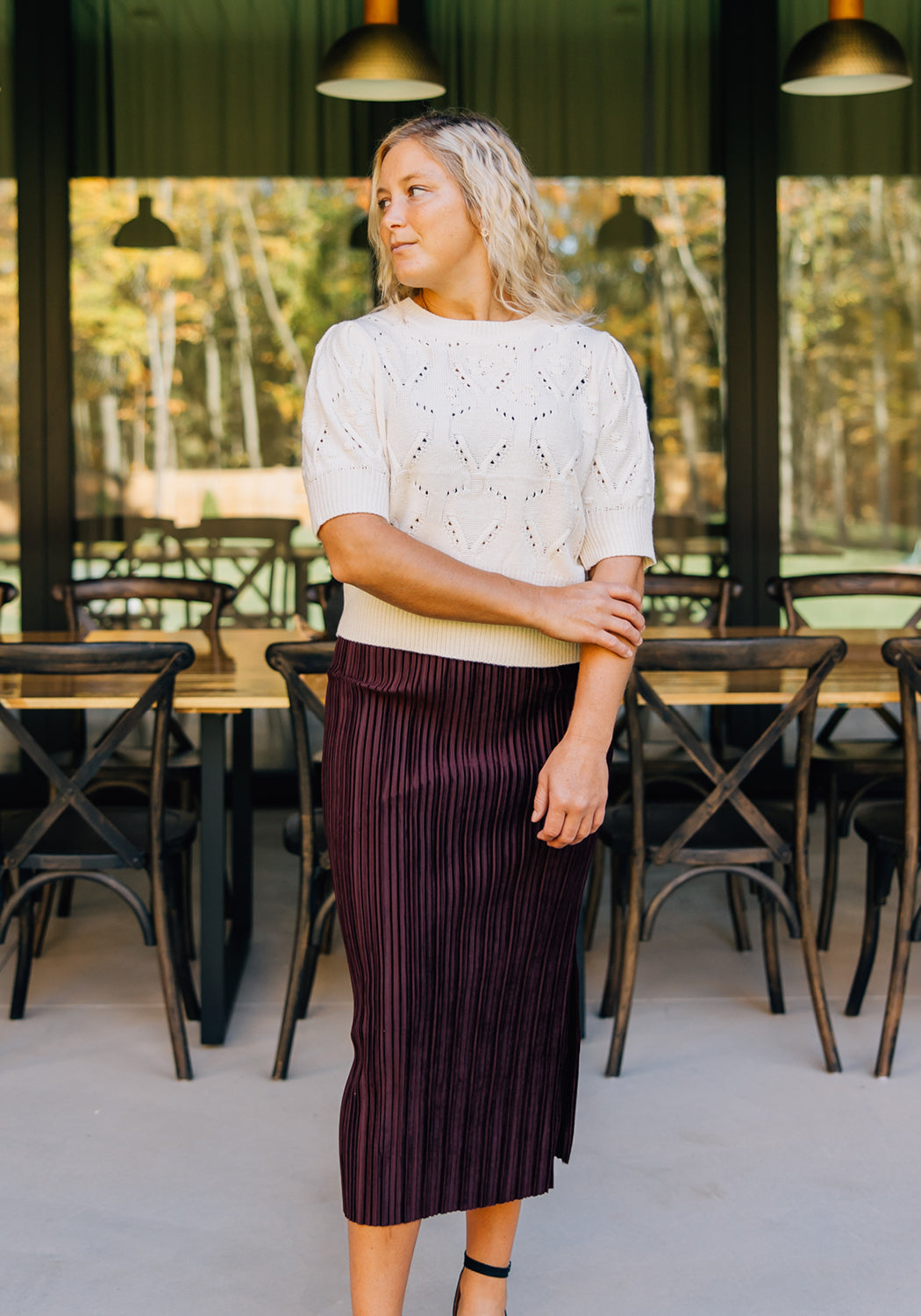 'Lyla' Pleated Velvet Midi Skirt | Final Sale