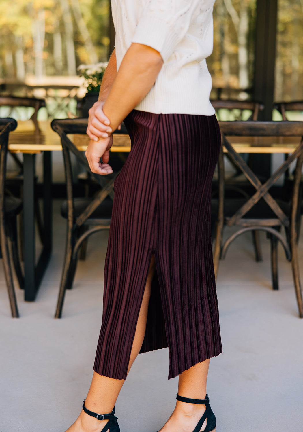 'Lyla' Pleated Velvet Midi Skirt | Final Sale