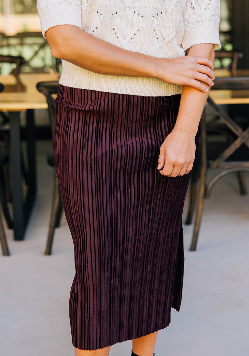 'Lyla' Pleated Velvet Midi Skirt | Final Sale