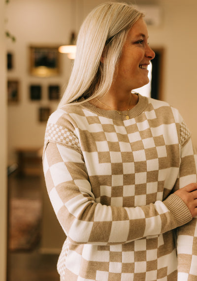 'Mae' Checker Round Neck Sweater