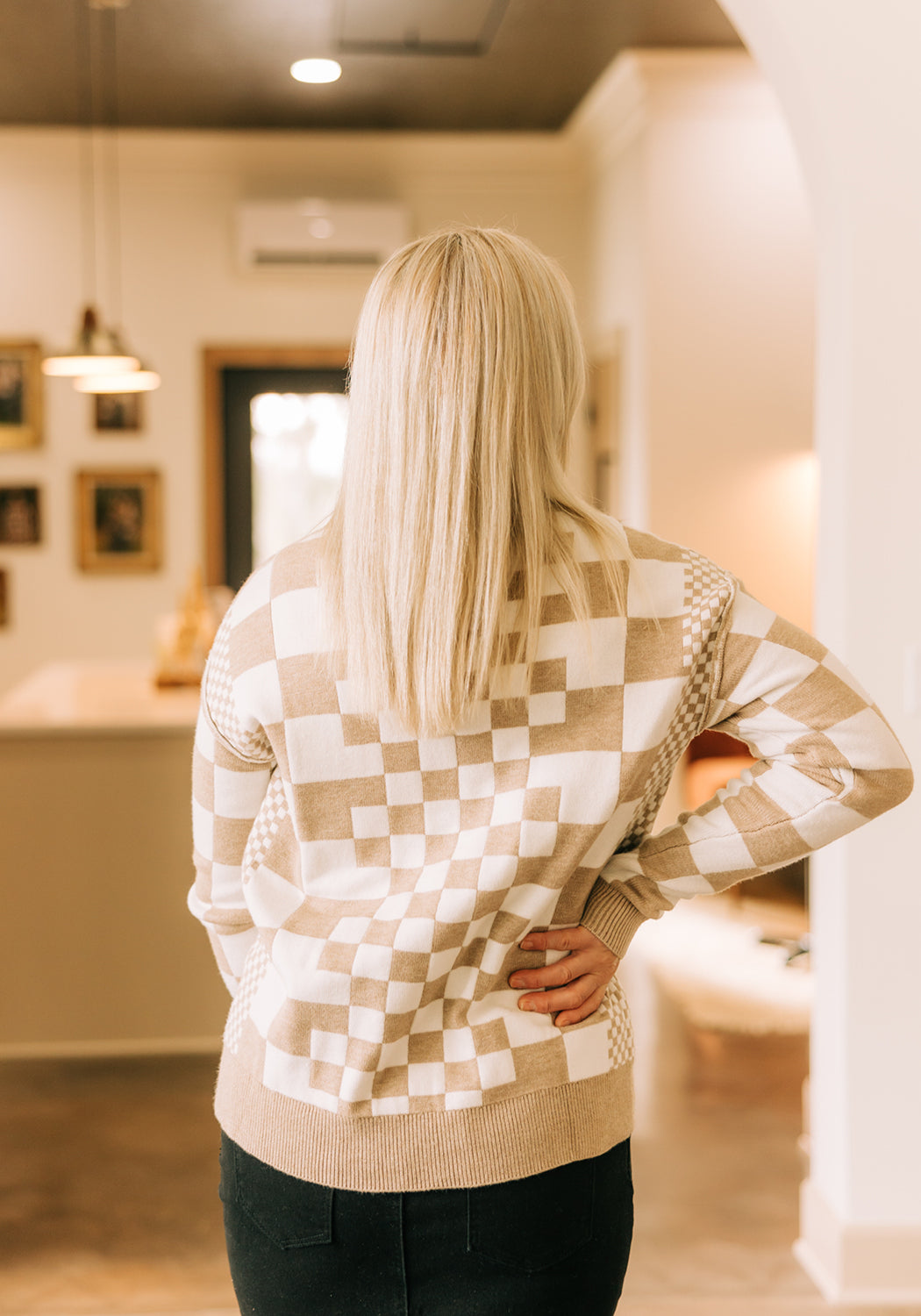 'Mae' Checker Round Neck Sweater