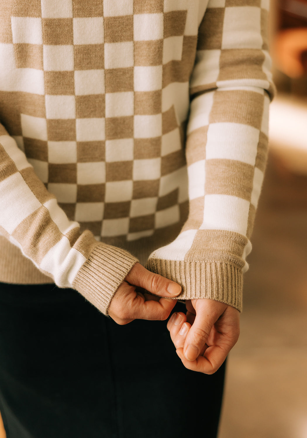 'Mae' Checker Round Neck Sweater