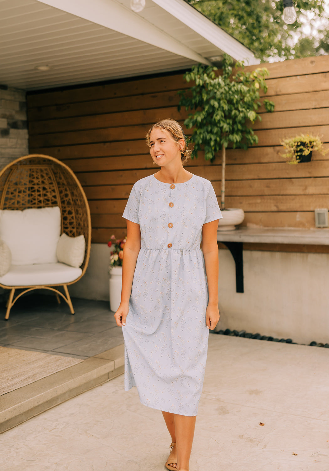knee length dresses for ladies Maria' Short Sleeve Button Up Dress | Blue Floral