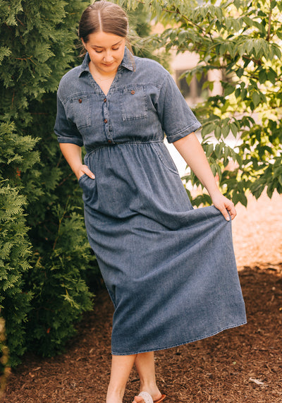 'Martha' Denim Button Down Midi Dress